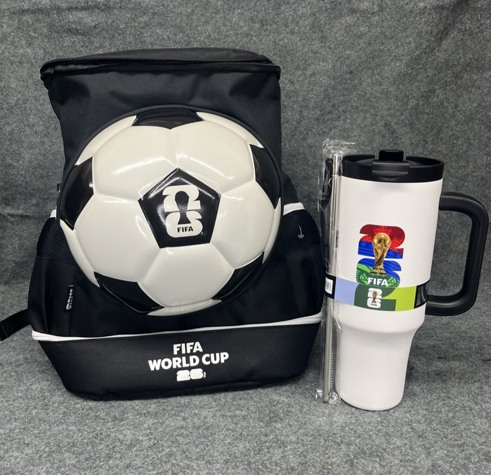 Official FIFA World Cup 26 Soccer Ball Backpack & 40oz Insulated Tumbler Set NEW